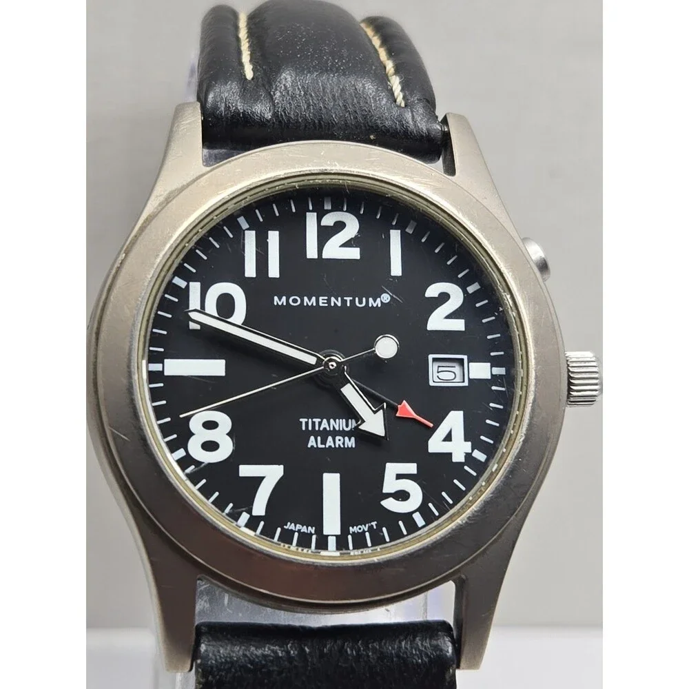 Momentum Pathfinder Alarm Titanium Mens Watch SP50 Black Dial 10ATM New Battery